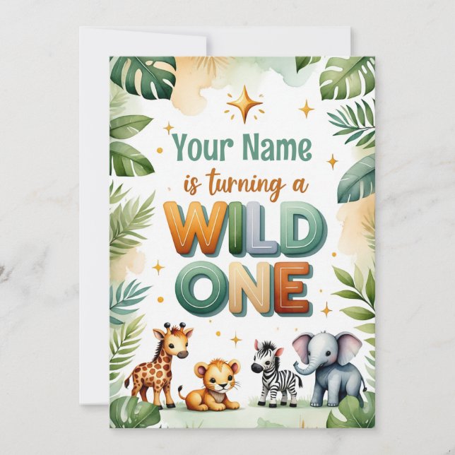 Invitación Wild One 1st Birthday Invitation Card -  (Anverso)