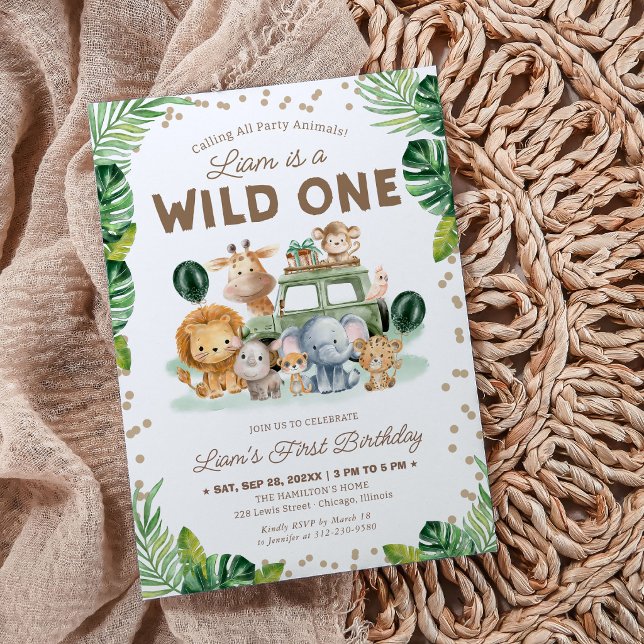 Invitación Wild One 1st Birthday Invitation Safari Animals (Subido por el creador)