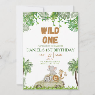 Invitación Wild One 1st Birthday Safari Jungle Invitation