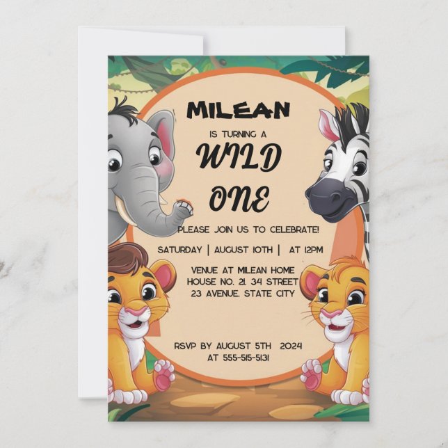 Invitación Wild One Animals (Anverso)