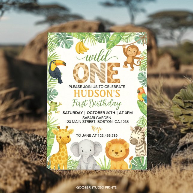 Invitación Wild One Animals Safari 1st Birthday (Subido por el creador)
