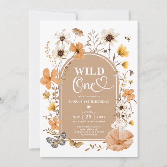 Invitación Wild One: Autumnal Fall Wildflower First Birthday (Anverso)