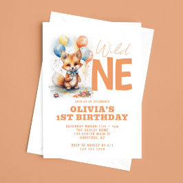 Invitación Wild One Baby Fox Primer Cumpleaños