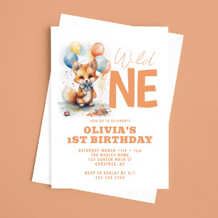 Invitación Wild One Baby Fox Primer Cumpleaños