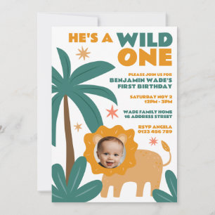 Invitación Wild One Baby Lion Face Foto Primer cumpleaños
