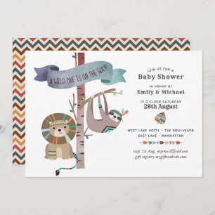 Invitación Wild One Baby Shower Tribal Sloth TeePee