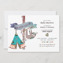 Invitación Wild One Baby Shower Tribal Sloth TeePee