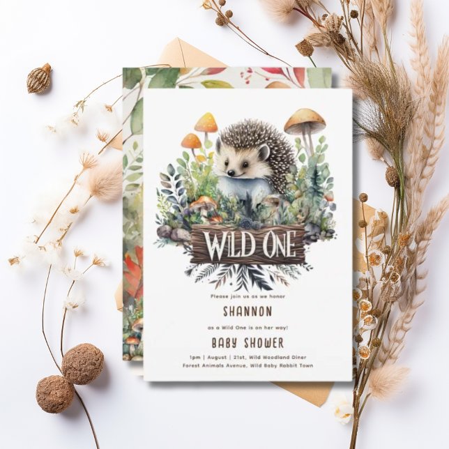 Invitación Wild One Baby Woodland Animals Hedgehog Rustic (Subido por el creador)