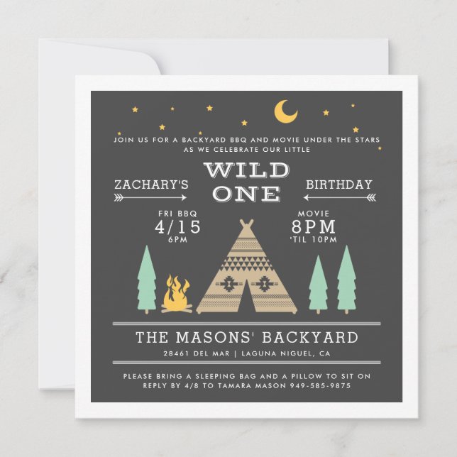 Invitación Wild One | BBQ Backyard & Movie Birday (Anverso)