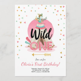 Invitación Wild One Birday Invitation Teepee Boho Chica Wood