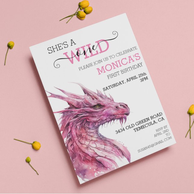 Invitación Wild One Birday Pink Dragon Fairy Tale (Subido por el creador)