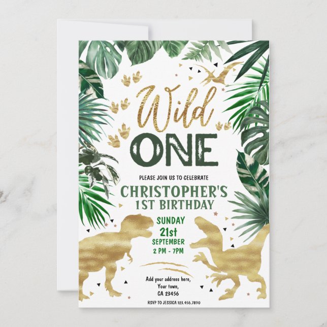 Invitación Wild One Birthday Boy Dinosaur (Anverso)