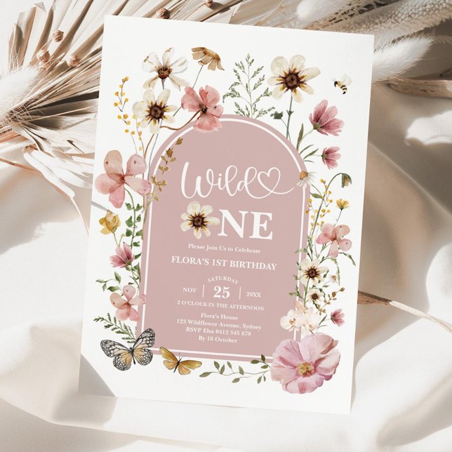 Invitación Wild One Birthday Invitation: Blush Wildflower Edi (Subido por el creador)