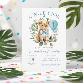 Invitación Wild One Birthday Lion Boy Birthday Floral Bow tie