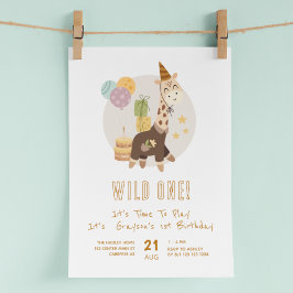 Invitación Wild One Boho Giraffe Boy Primer cumpleaños