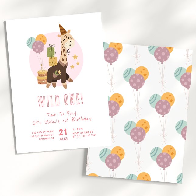Invitación Wild One Boho Jirafa Niña Cumpleaños 1 (Subido por el creador)