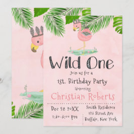 Invitación Wild One Boho Pink Flamingo Birthday Party
