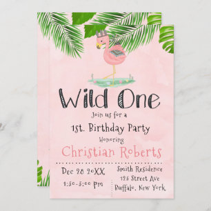 Invitación Wild One Boho Pink Flamingo Birthday Party