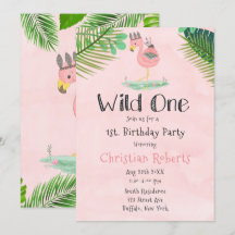 Wild One Boho Pink Flamingo Primer Fiesta de cumpl
