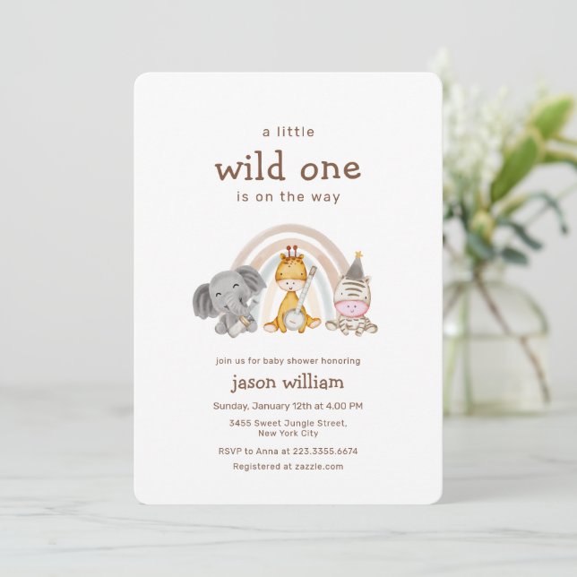 Invitación Wild One Boho Rainbow Safari Animals Baby Shower  (Anverso de pie)
