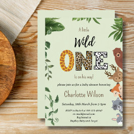 Invitación Wild One bosque vegetación bebé ducha