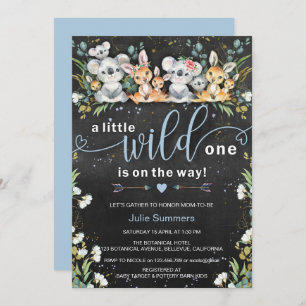 Invitación Wild One Boy Blue Koala y Kangaroo Baby Shower
