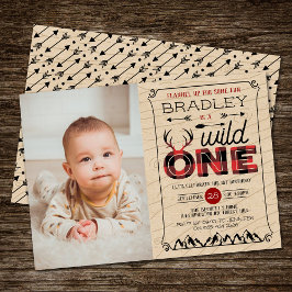 Invitación Wild One Boys Plaid Lumberjack Primera Foto de cum