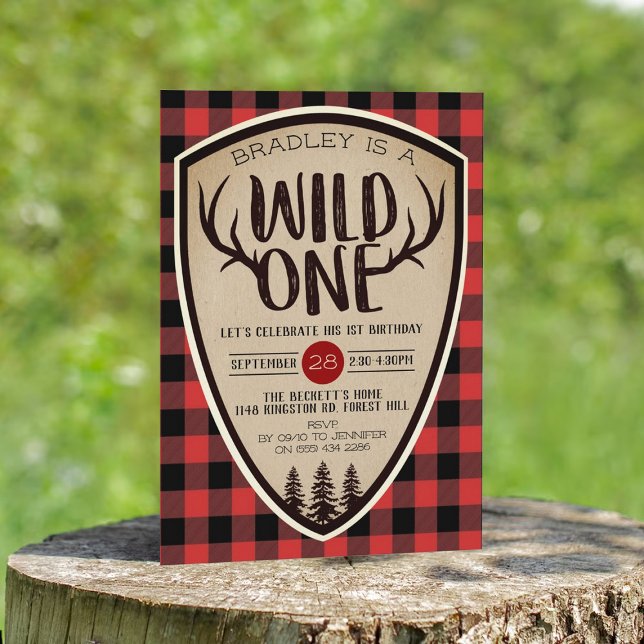 Invitación Wild One Boys Rustic Plaid Lumberjack Primer cumpl (Subido por el creador)