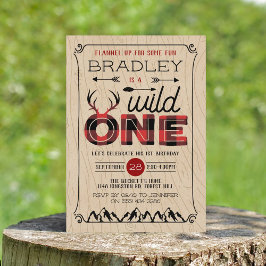 Invitación Wild One Boys Rustic Plaid Lumberjack Primer cumpl