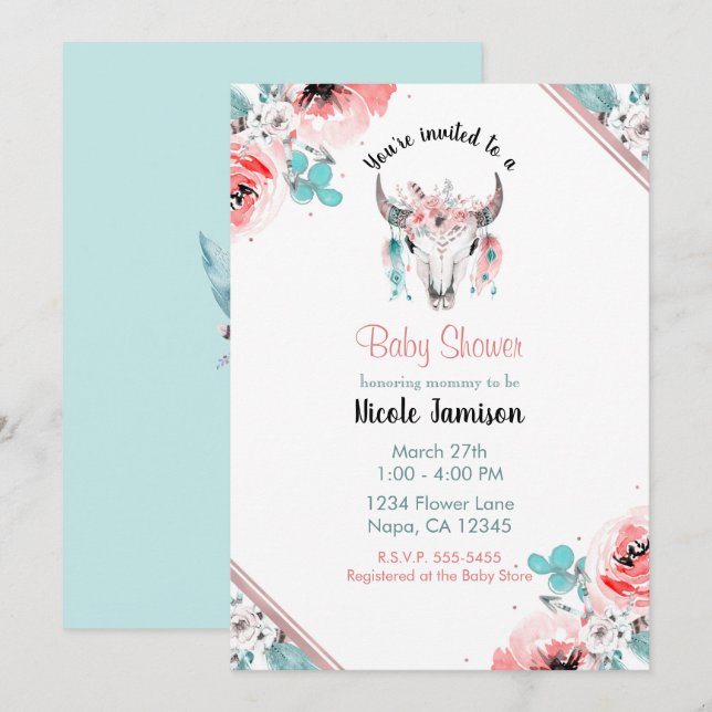 Invitación WILD ONE Chic Boho Floral Baby Shower (Anverso / Reverso)