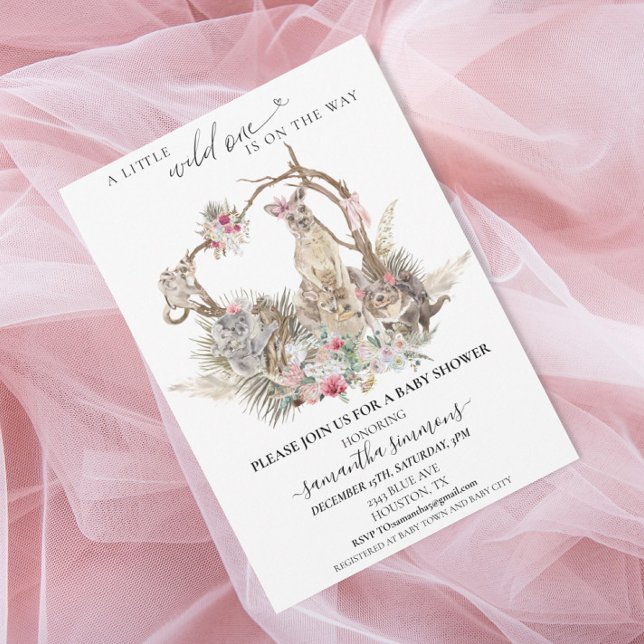 Invitación Wild One Chica Pink Australian Animals Baby Shower (Subido por el creador)