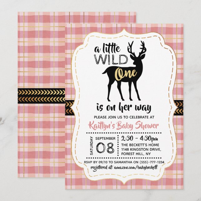 Invitación Wild One Chicas Baby Shower (Anverso / Reverso)