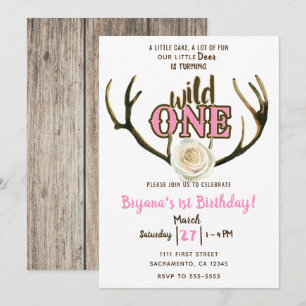 Invitación Wild One Cuerno de Ciervo Rosa Cumpleaños 1
