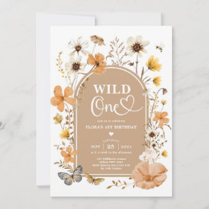Invitación Wild One: Cumpleaños con Flor Silvestre de Otoño