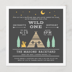 Invitación Wild One   Cumpleaños de barbacoas y películas en 
