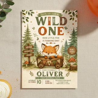 Invitación Wild One cumpleaños | Tema Zorro del Bosque