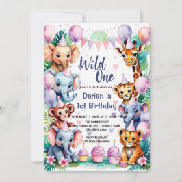 Invitación Wild One Cute Animals Balloon kids 1st Birthday