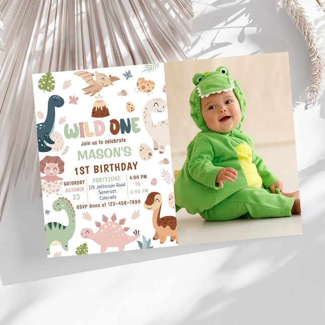 Invitación Wild One Cute Dinosaur Foto Fiesta de primer cumpl (Subido por el creador)