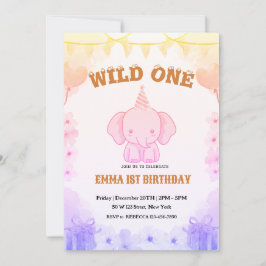 Invitación Wild One Cute Elephant 1st Birthday Invitation
