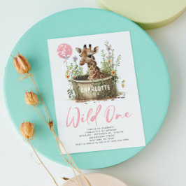 Invitación Wild One Cute Giraffe 1er cumpleaños foto animal