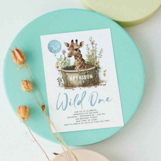 Invitación Wild One Cute Giraffe 1er cumpleaños foto animal (Subido por el creador)