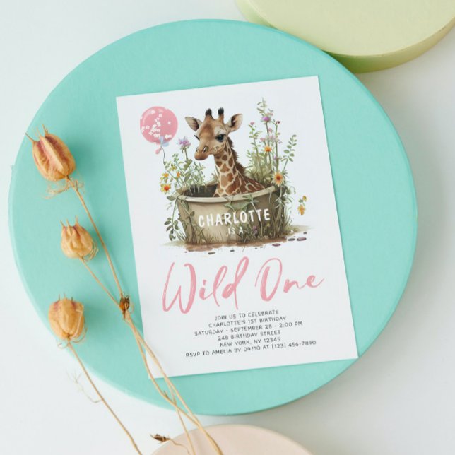 Invitación Wild One Cute Giraffe 1er cumpleaños foto animal (Subido por el creador)
