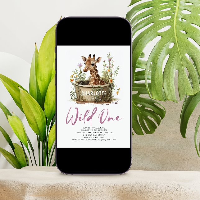 Invitación Wild One Cute Giraffe 1er cumpleaños foto animal (Subido por el creador)