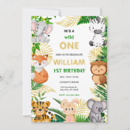 Invitación Wild One Cute Jungle Animal Child's 1st Birthday 