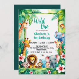 Invitación Wild One Cute Jungle Animal Child's 1st Birthday 