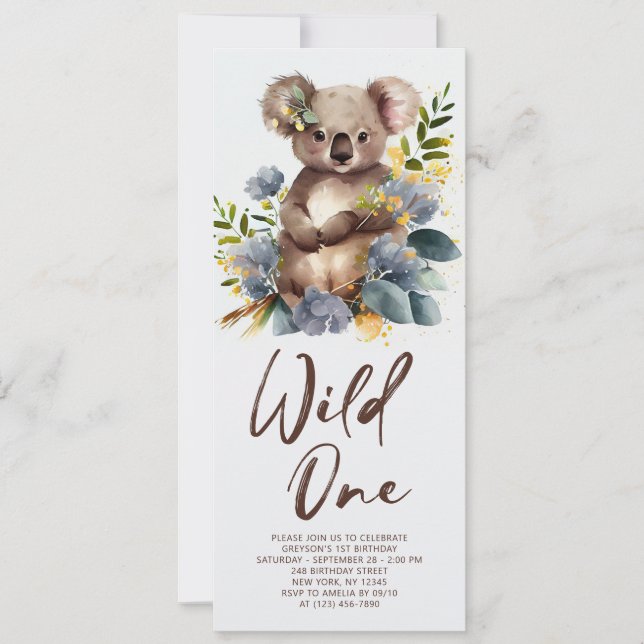 Invitación Wild One Cute Koala 1er cumpleaños foto animal (Anverso)