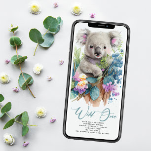 Invitación Wild One Cute Koala 1er cumpleaños foto animal