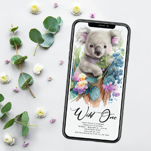 Invitación Wild One Cute Koala 1er cumpleaños foto animal