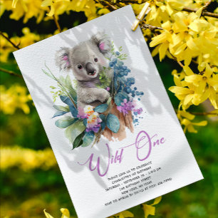 Invitación Wild One Cute Koala 1er cumpleaños foto animal