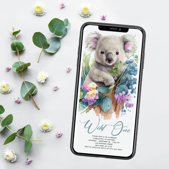 Invitación Wild One Cute Koala 1er cumpleaños foto animal (Subido por el creador)